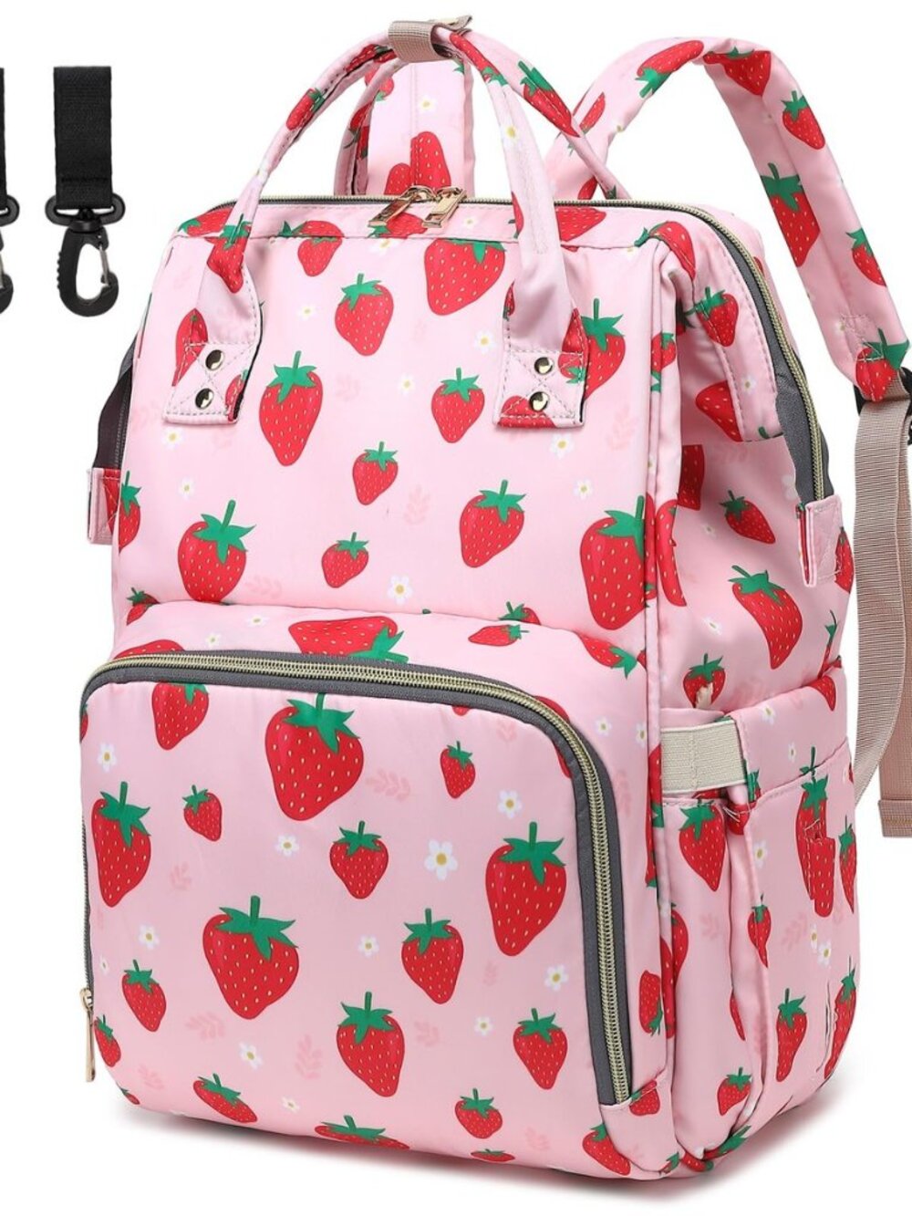 Strawberry Diaper Bag Backpack for Baby Girls, Mom Waterproof Large Nappy Bags